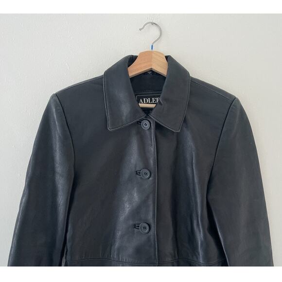 Vtg Y2K ALDER Black Collared Leather Button Jacket Sz S Buttery Soft Lamb Skin - Picture 3 of 9